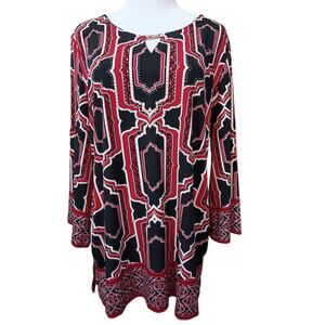 JM Collection Stretchy Long Tunic Top Blouse L Beaded Bling Career Office Travel